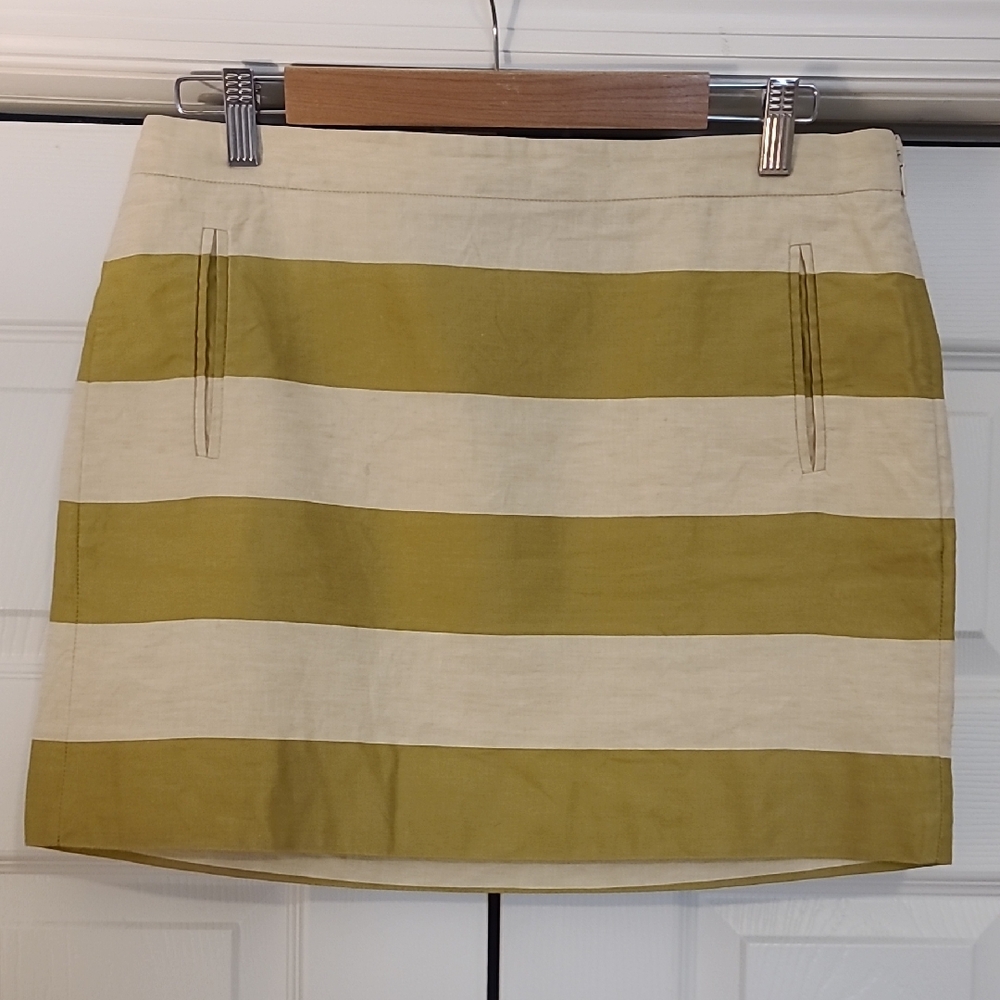 J. Crew Cream and Olive Striped Mini Skirt